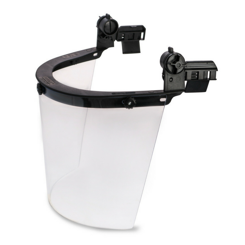 Щиток с креплением на каске для работ у доменных, сталеплавильных и других промышленных, нагревательных печей.