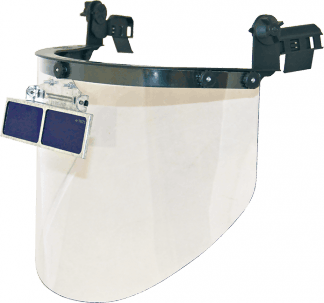 Комплексное средство индивидуальной защиты головы, глаз, лица от слепящей яркости видимого света и ИК-излучения в металлургической и машиностроительной отраслях промышленности, в т.ч. при работе у печей с диапазоном температур источника излучения от 1580º С до 1730º С.